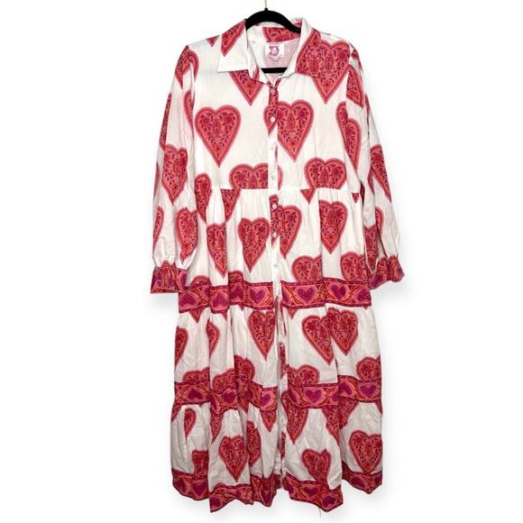 Victoria Dunn 100% cotton valentine's heart white and pink maxi dress size large - Picture 2 of 6